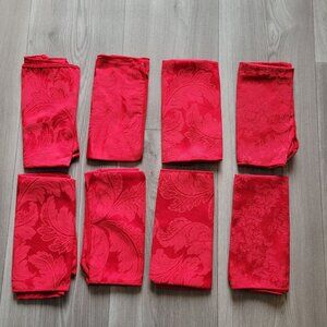 Set Of 8 Red Damask Napkins - Cotton & Polyester Blend - Elegant Design